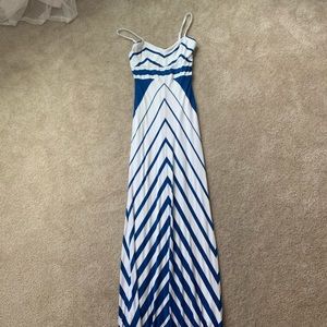 Bebe white and blue maxi dress